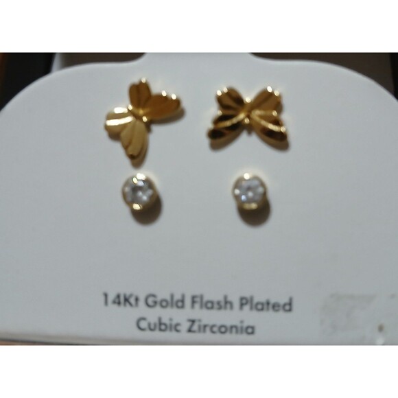 Believe 14Kt Gold flash plated cubic zirconia Butterfly and stud earrings - Picture 3 of 3